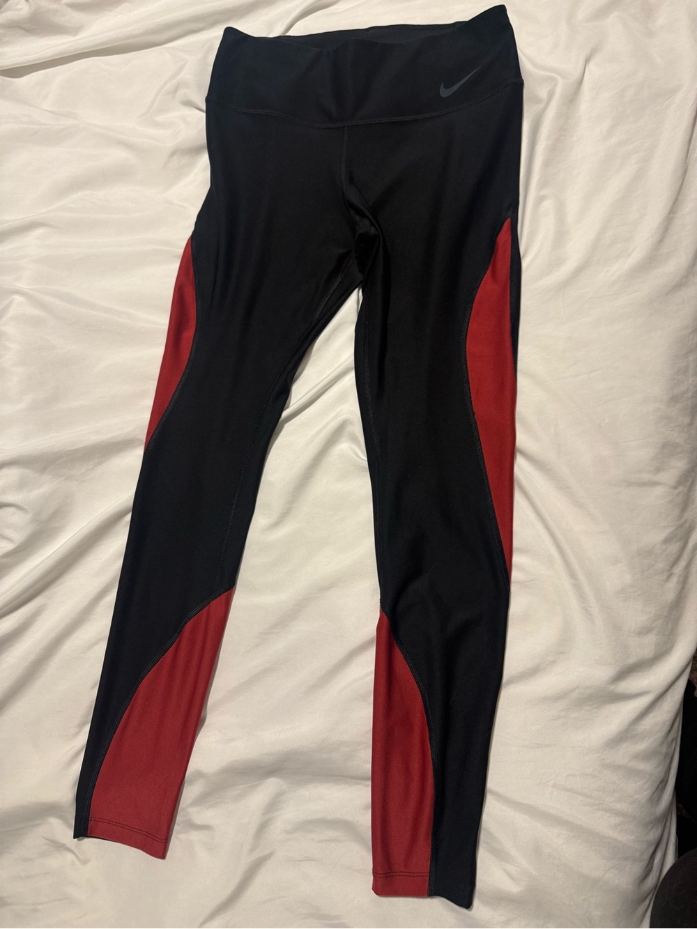 Nike Black Leggings with Burgundy Side Panels
